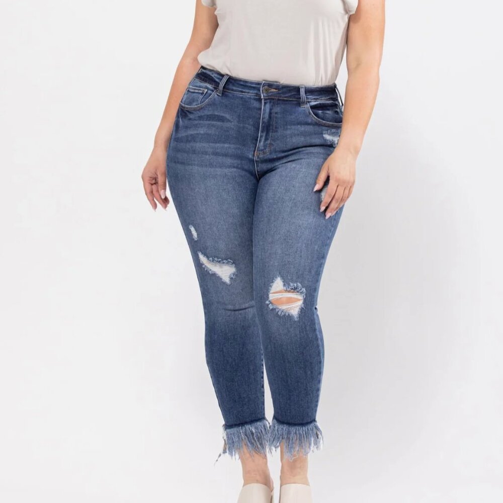Cello Jeans Plus Size Mid Rise Fringe Hem Crop Distressed Skinny Jean Size 18